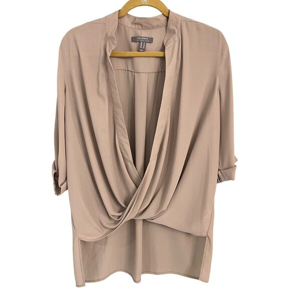 Lisa Rinna Collection QVC Womens Draped Blouse Top S Beige Polyester - Picture 1 of 5
